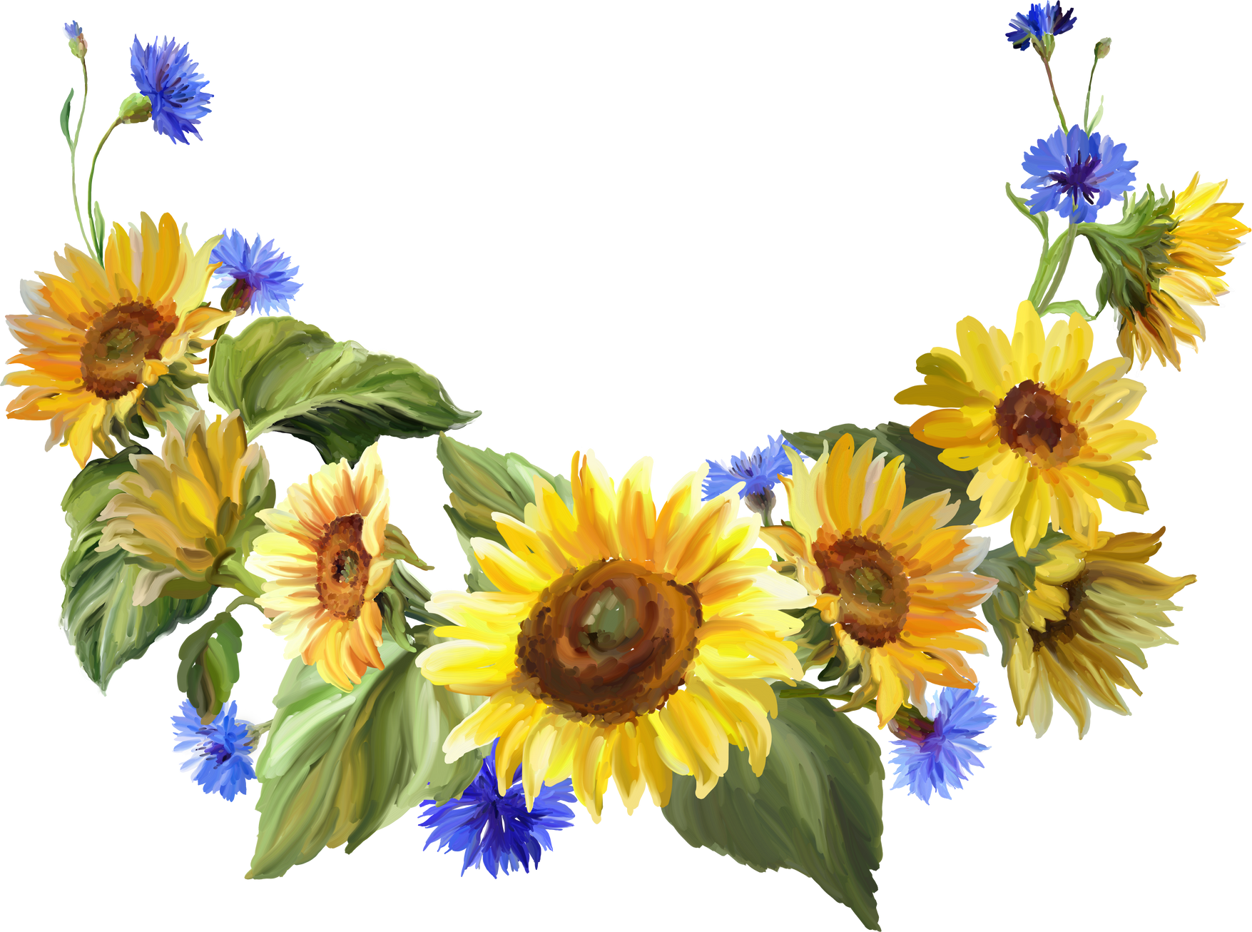 Wreath with sunflowers and cornflowers